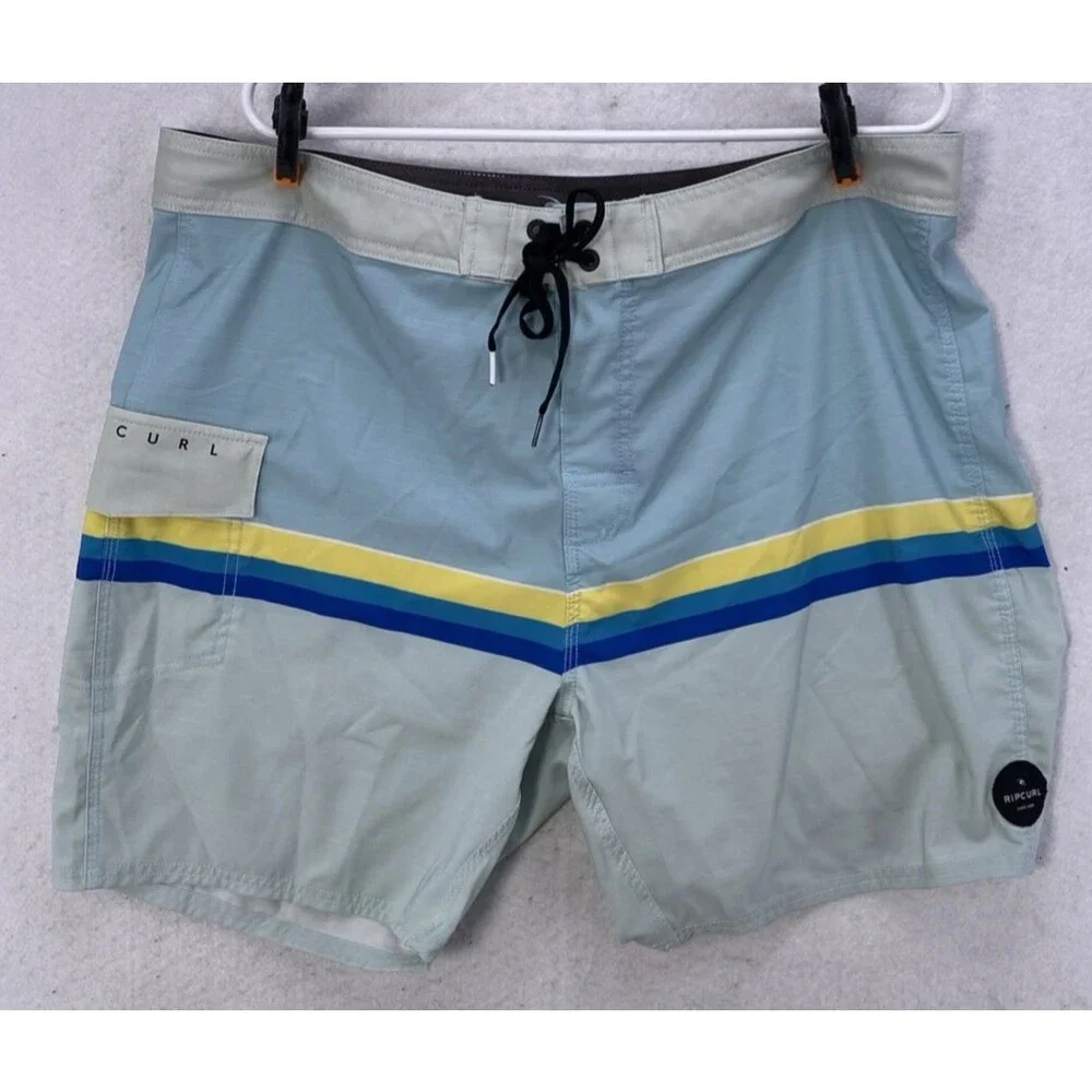Rip Curl Boardshorts Mens 38 Light Blue Striped Swim Trunks Surf Shorts 8